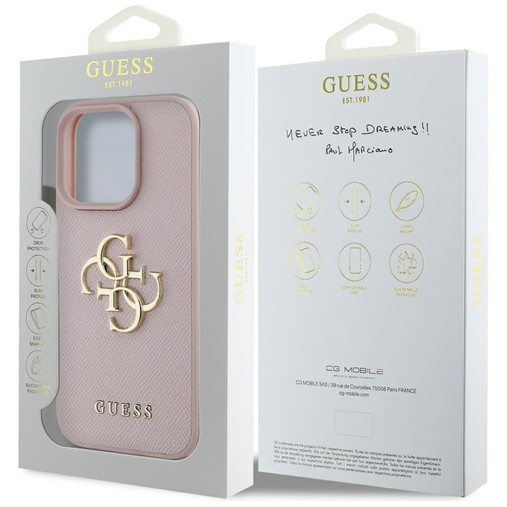 Etui til Apple iPhone 16 Pro, Guess, Grained Big 4G Logo Small Classic Logo, Pink