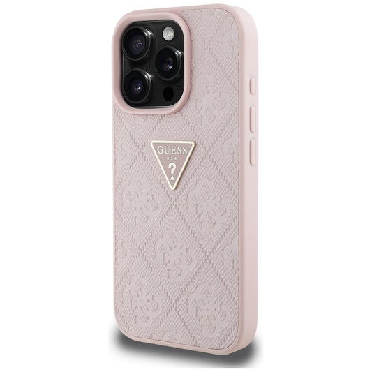 Etui til Apple iPhone 16 Pro, Guess, Hot Stamp 4G Pattern Triangle Logo, Pink