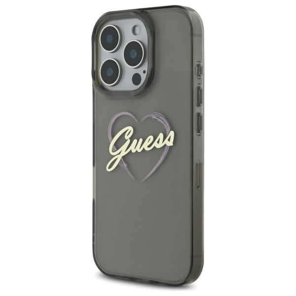 Etui til Apple iPhone 16 Pro, Guess, IML Heart, Sort
