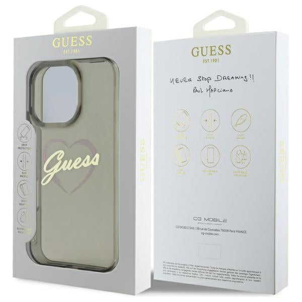 Etui til Apple iPhone 16 Pro, Guess, IML Heart, Sort