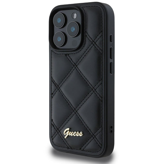 Etui til Apple iPhone 16 Pro, Guess, Quilted Metal Logo, Sort