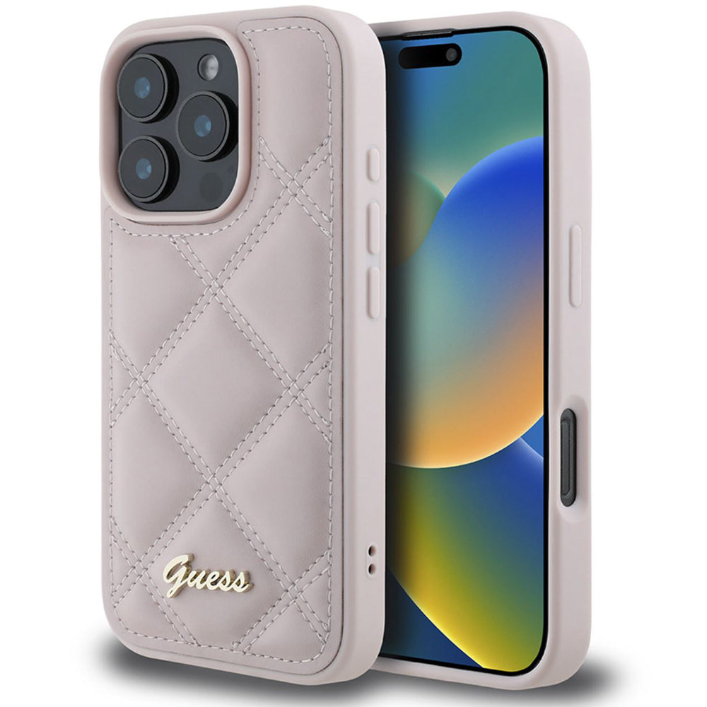 Etui til Apple iPhone 16 Pro, Guess, Quilted Metal Logo, Pink