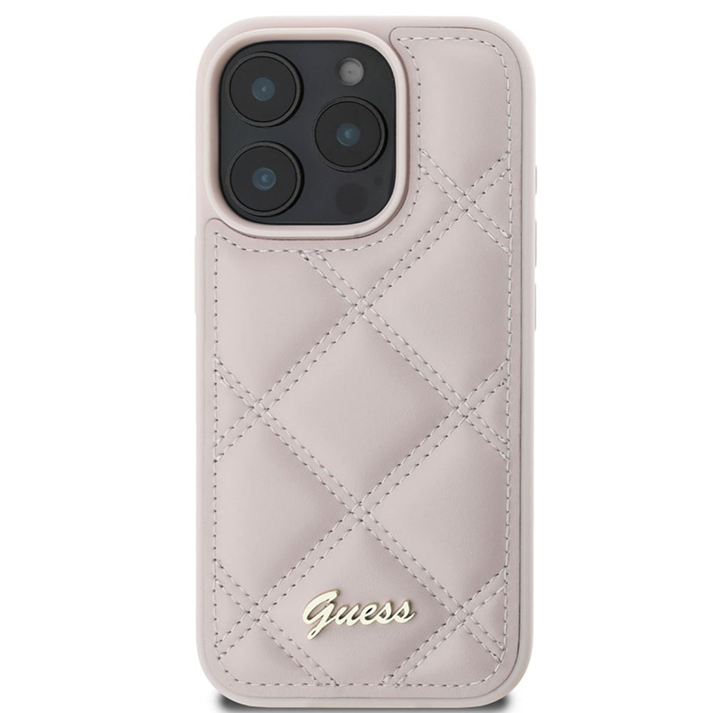 Etui til Apple iPhone 16 Pro, Guess, Quilted Metal Logo, Pink