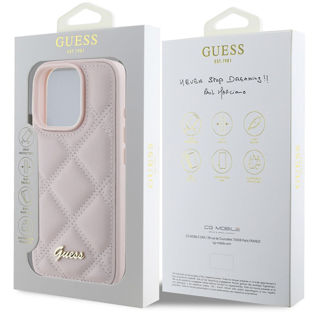 Etui til Apple iPhone 16 Pro, Guess, Quilted Metal Logo, Pink