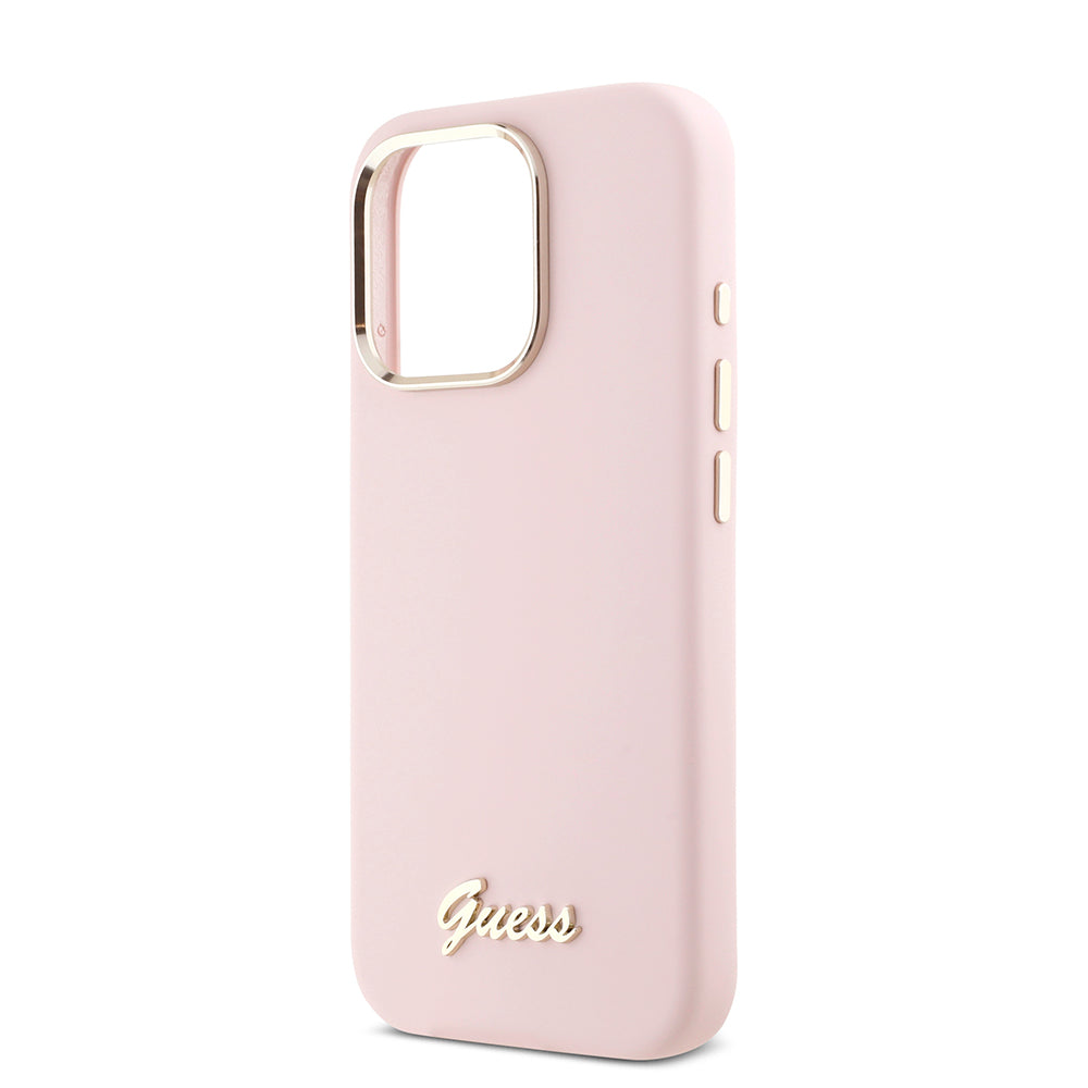 Etui til Apple iPhone 16 Pro, Guess, Script Metal Logo & Ramme, Pink