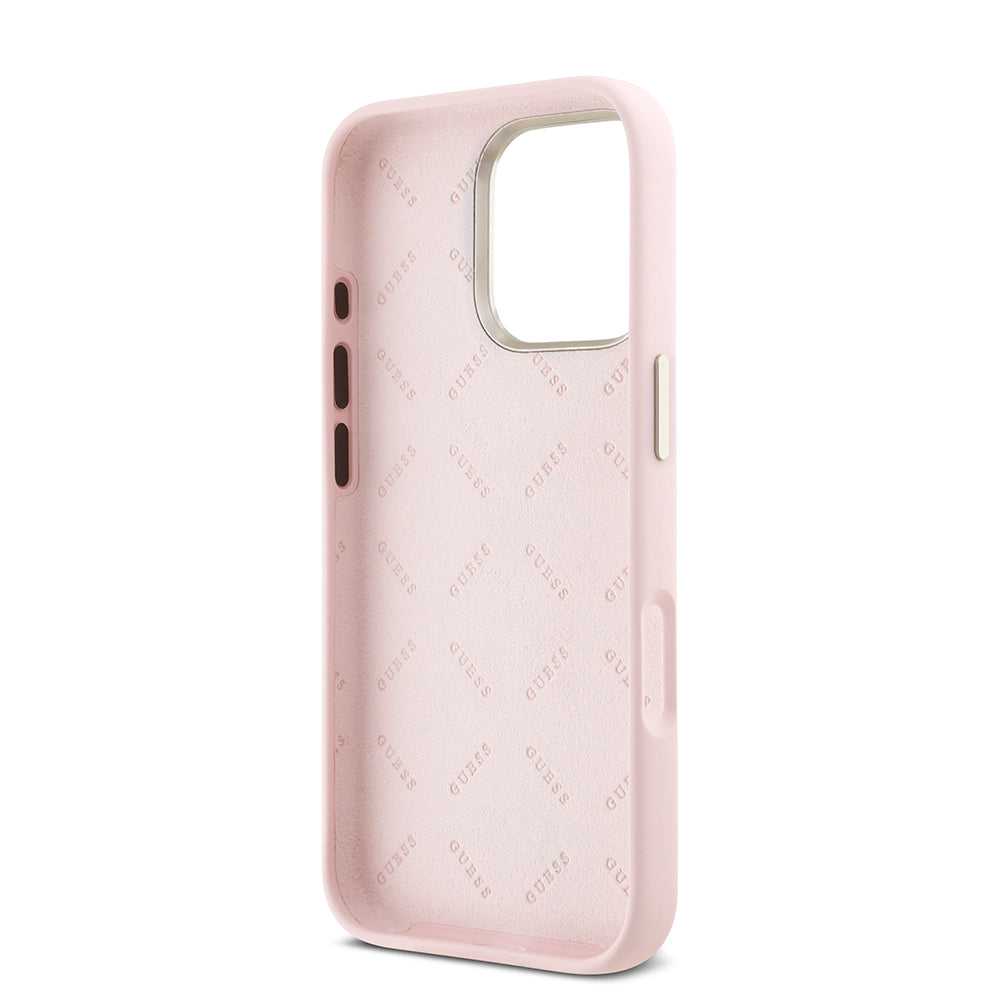Etui til Apple iPhone 16 Pro, Guess, Script Metal Logo & Ramme, Pink