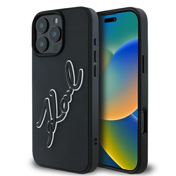 Etui til Apple iPhone 16 Pro, Karl Lagerfeld, 3D Rubber Signature, Sort