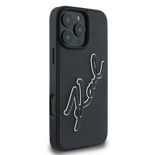 Etui til Apple iPhone 16 Pro, Karl Lagerfeld, 3D Rubber Signature, Sort