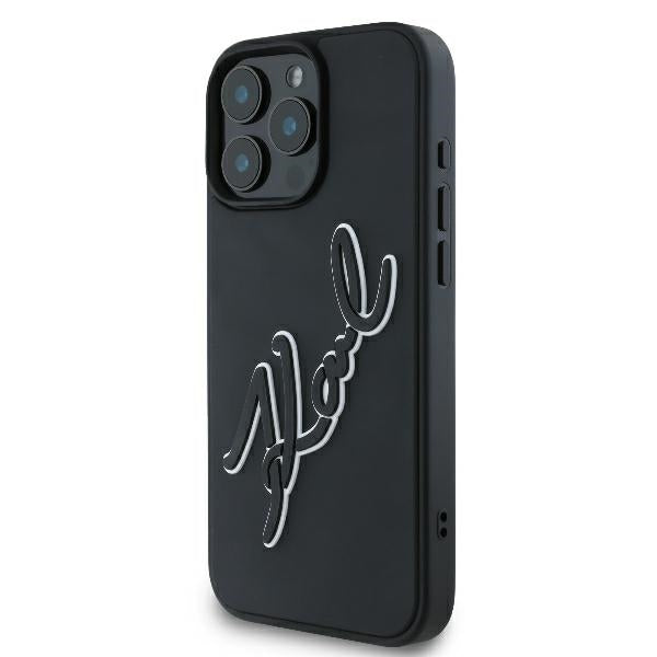 Etui til Apple iPhone 16 Pro, Karl Lagerfeld, 3D Rubber Signature, Sort