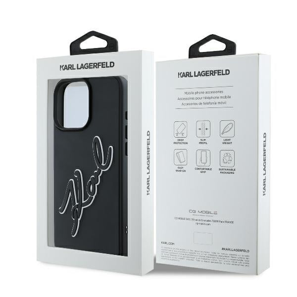 Etui til Apple iPhone 16 Pro, Karl Lagerfeld, 3D Rubber Signature, Sort