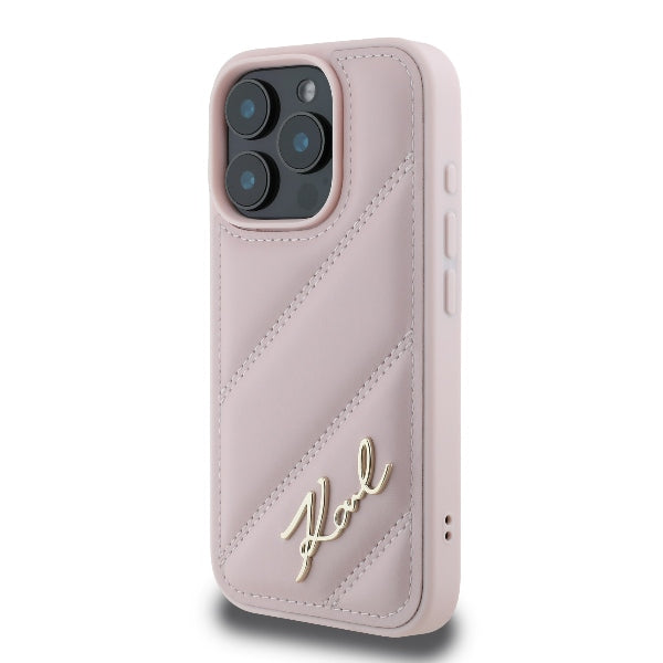 Etui til Apple iPhone 16 Pro, Karl Lagerfeld, Diagonal Quilted Script, Pink