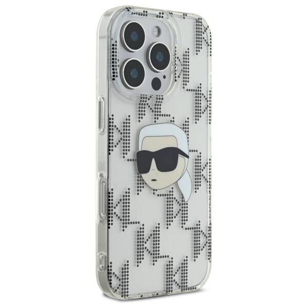 Cover til Apple iPhone 16 Pro, Karl Lagerfeld, IML Luxury Electroplated Karl's Head, Gennemsigtig