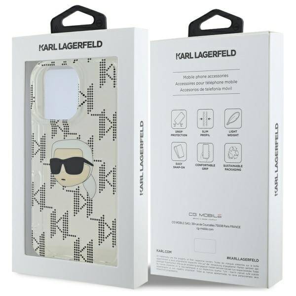 Cover til Apple iPhone 16 Pro, Karl Lagerfeld, IML Luxury Electroplated Karl's Head, Gennemsigtig