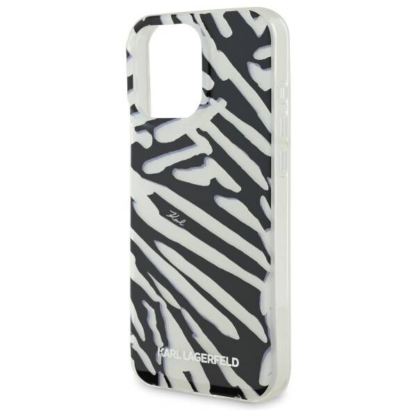 Etui til Apple iPhone 16 Pro, Karl Lagerfeld, IML Luxury Zebra Mønster med Strop, Sort