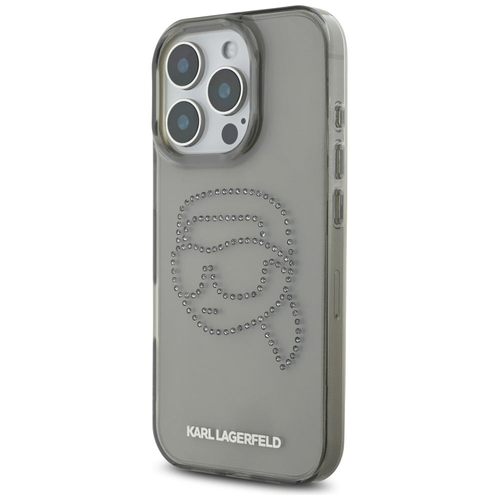 Etui til Apple iPhone 16 Pro, Karl Lagerfeld, IML Rhinestones Karl's Head, Sort