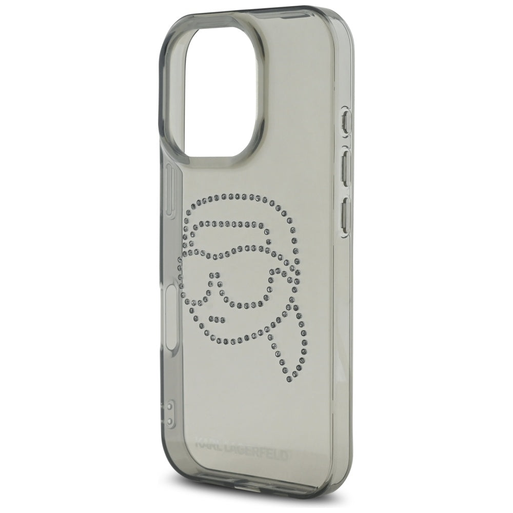 Etui til Apple iPhone 16 Pro, Karl Lagerfeld, IML Rhinestones Karl's Head, Sort