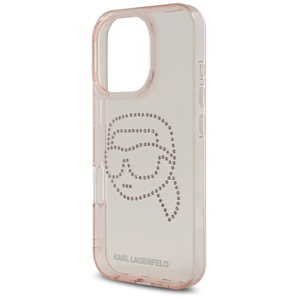 Etui til Apple iPhone 16 Pro, Karl Lagerfeld, IML Rhinestones Karl's Head, Pink