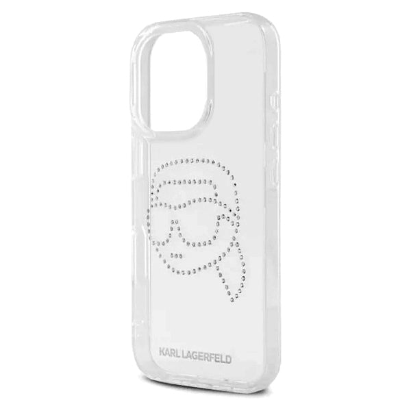 Etui til Apple iPhone 16 Pro, Karl Lagerfeld, IML Rhinestones Karl's Head, Gennemsigtig
