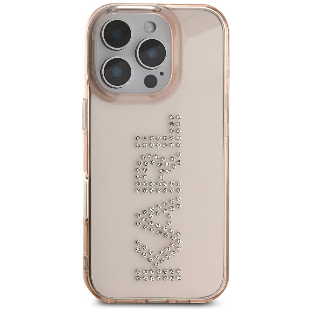 Etui til Apple iPhone 16 Pro, Karl Lagerfeld, IML Rhinestones Pink Logo, Pink