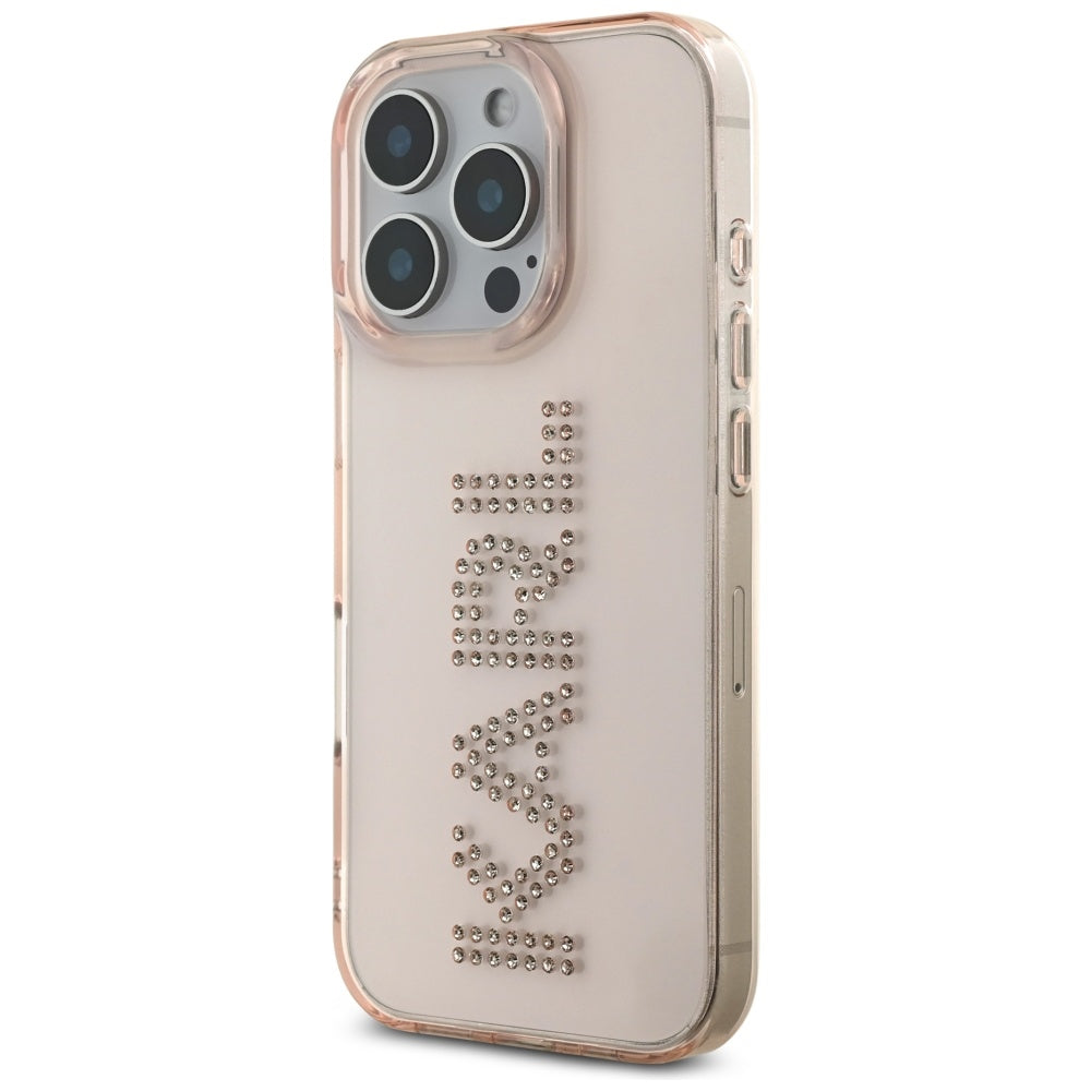 Etui til Apple iPhone 16 Pro, Karl Lagerfeld, IML Rhinestones Pink Logo, Pink