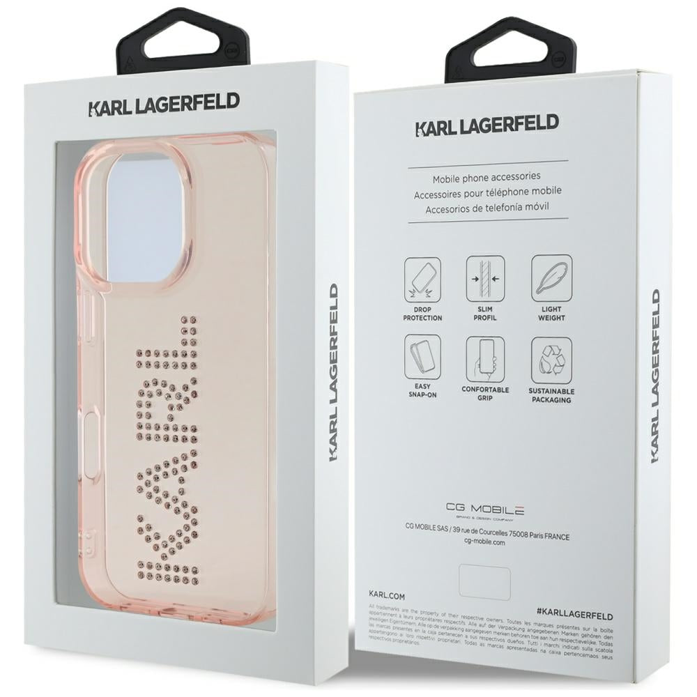 Etui til Apple iPhone 16 Pro, Karl Lagerfeld, IML Rhinestones Pink Logo, Pink