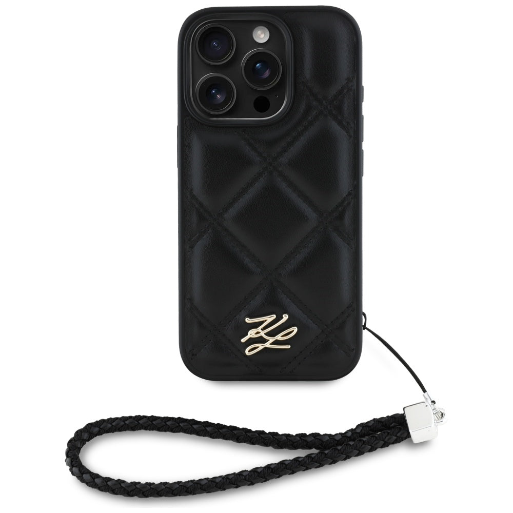 Etui til Apple iPhone 16 Pro, Karl Lagerfeld, Quilted Initial Logo & Chain Strap, Sort