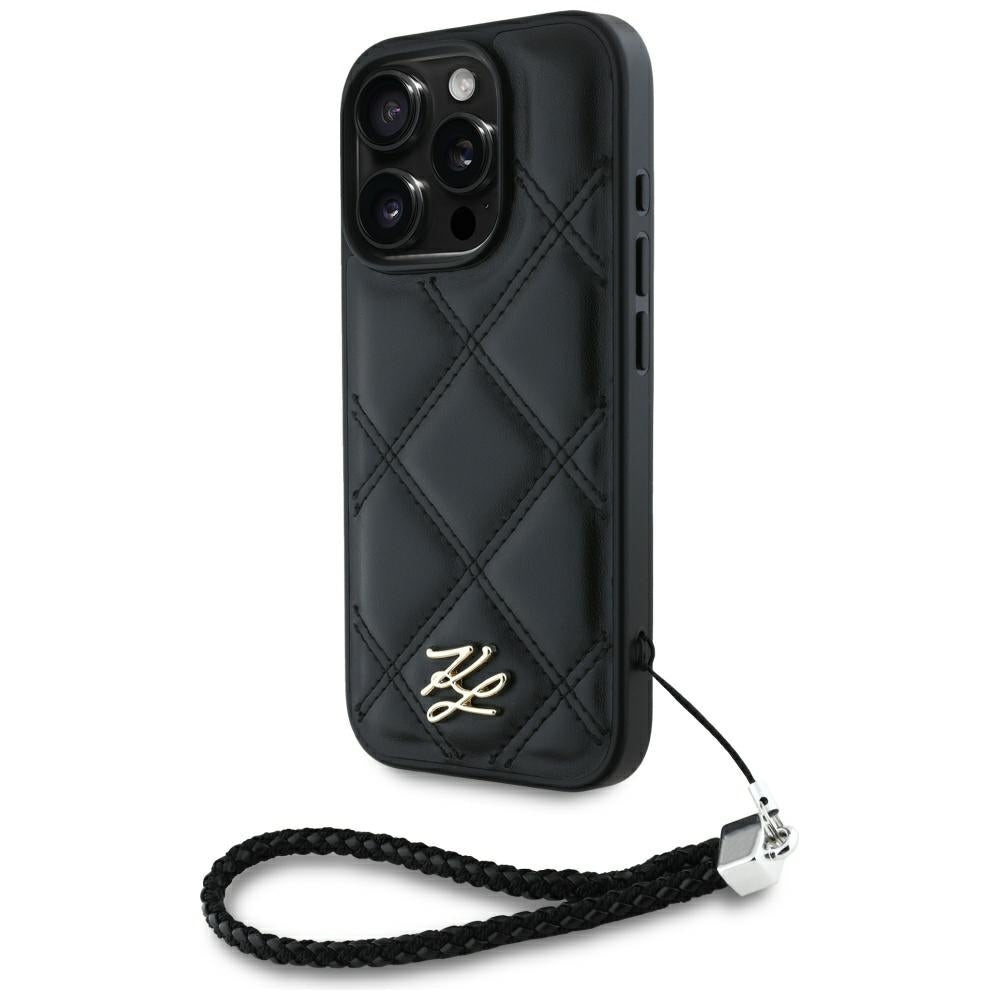 Etui til Apple iPhone 16 Pro, Karl Lagerfeld, Quilted Initial Logo & Chain Strap, Sort