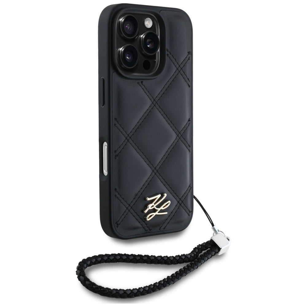 Etui til Apple iPhone 16 Pro, Karl Lagerfeld, Quilted Initial Logo & Chain Strap, Sort