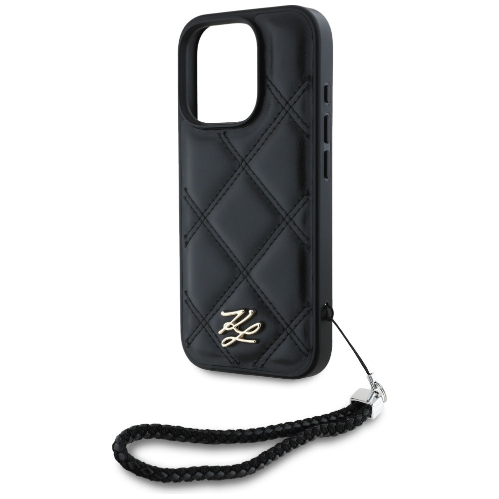 Etui til Apple iPhone 16 Pro, Karl Lagerfeld, Quilted Initial Logo & Chain Strap, Sort