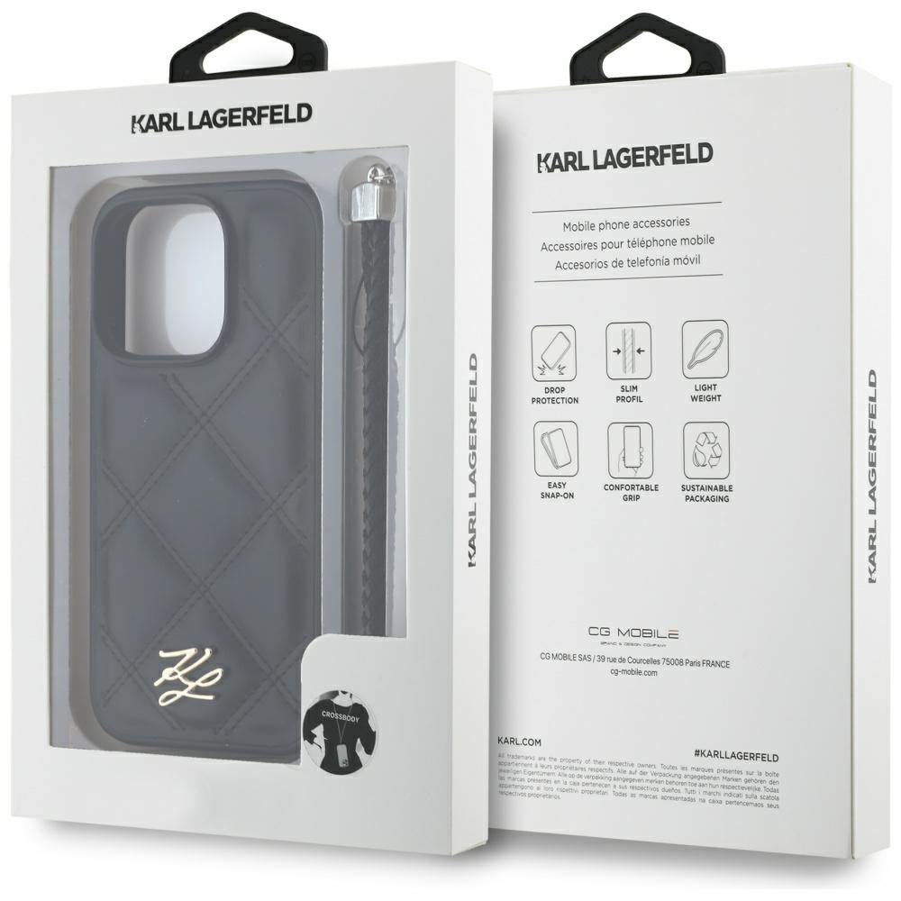 Etui til Apple iPhone 16 Pro, Karl Lagerfeld, Quilted Initial Logo & Chain Strap, Sort