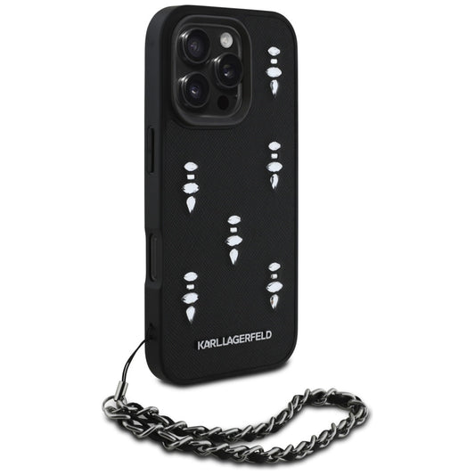 Etui til Apple iPhone 16 Pro, Karl Lagerfeld, Saffiano Crystals & Charm, Sort