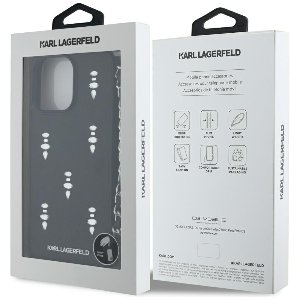 Etui til Apple iPhone 16 Pro, Karl Lagerfeld, Saffiano Crystals & Charm, Sort