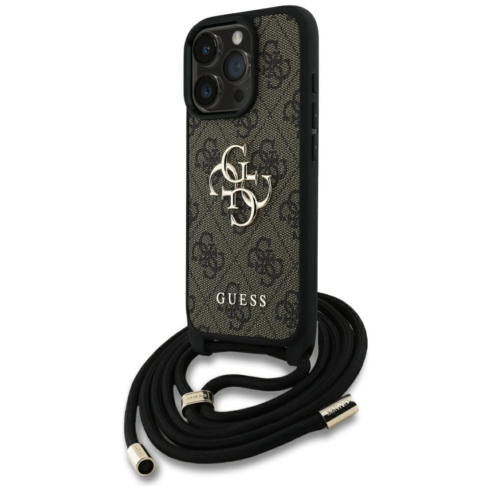 Etui til Apple iPhone 16 Pro Max, Guess, 4G CBDY Big Logo med snorestrop, Brun