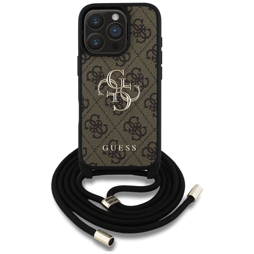 Etui til Apple iPhone 16 Pro Max, Guess, 4G CBDY Big Logo med snorestrop, Brun