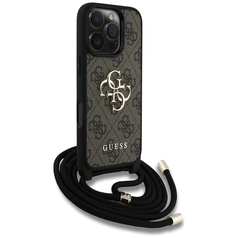 Etui til Apple iPhone 16 Pro Max, Guess, 4G CBDY Big Logo med snorestrop, Brun