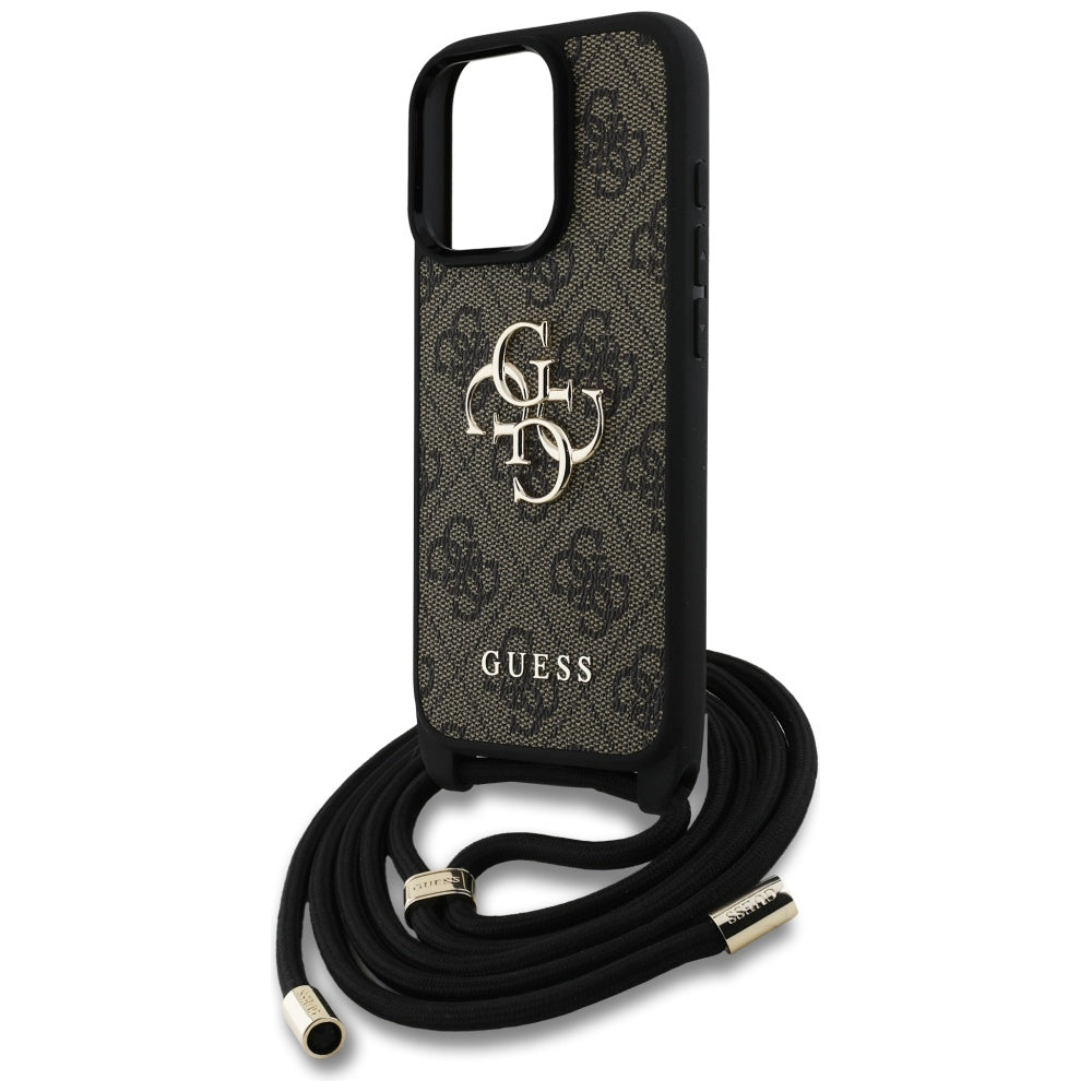 Etui til Apple iPhone 16 Pro Max, Guess, 4G CBDY Big Logo med snorestrop, Brun