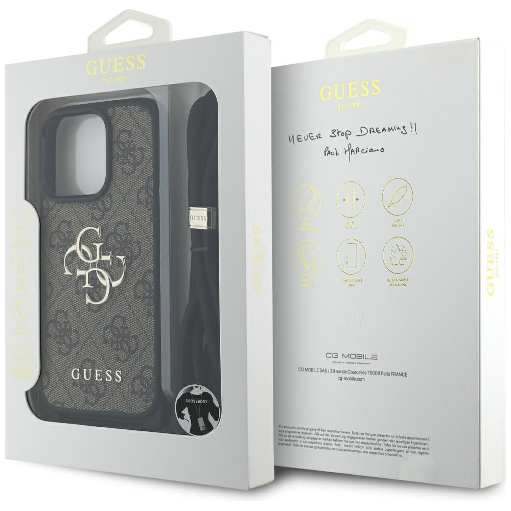 Etui til Apple iPhone 16 Pro Max, Guess, 4G CBDY Big Logo med snorestrop, Brun