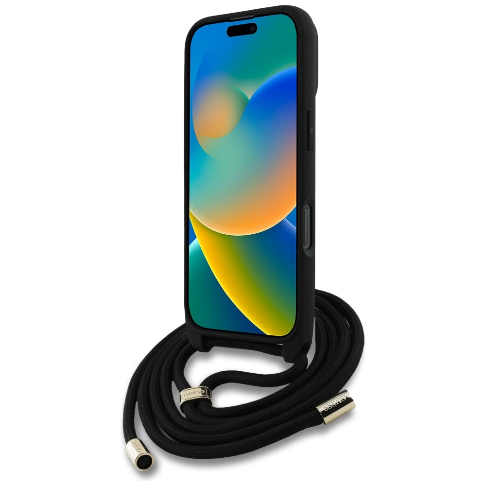 Etui til Apple iPhone 16 Pro Max, Guess, 4G CBDY Big Logo med snorestrop, Sort