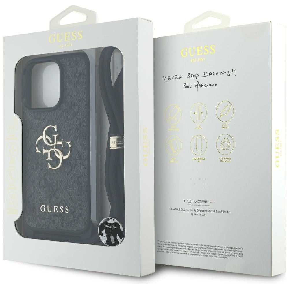 Etui til Apple iPhone 16 Pro Max, Guess, 4G CBDY Big Logo med snorestrop, Sort