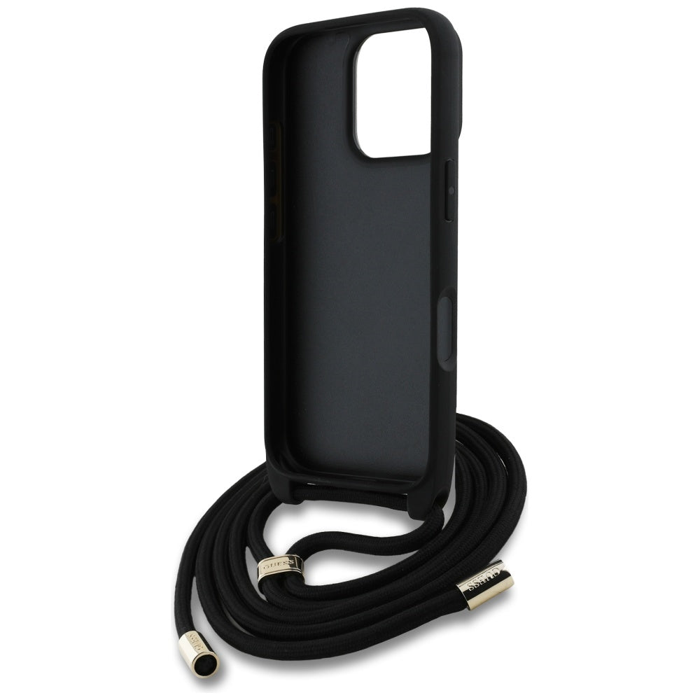 Etui til Apple iPhone 16 Pro Max, Guess, 4G CBDY Big Logo med snorestrop, Sort