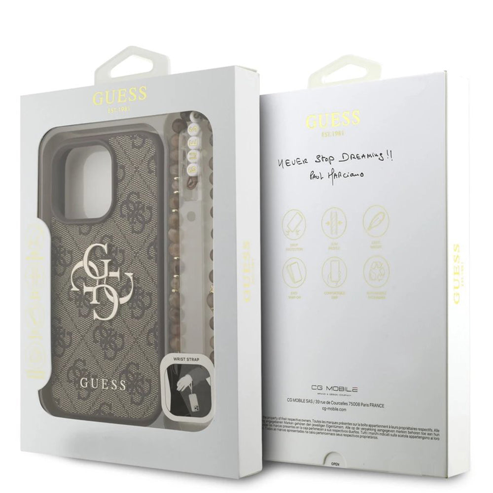 Etui til Apple iPhone 16 Pro Max, Guess, 4G Classic Logo med rem, Brun