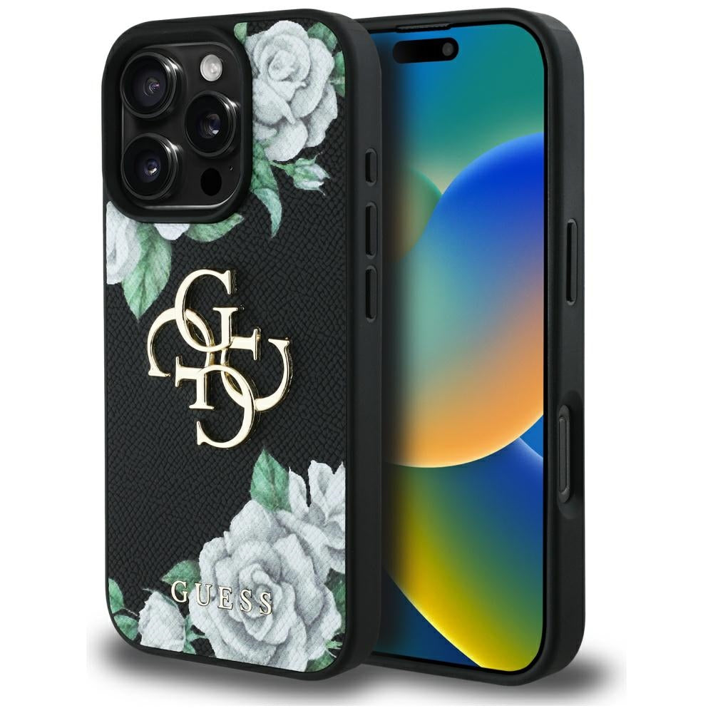 Etui til Apple iPhone 16 Pro Max, Guess, 4G Grained Roses Big Logo, Sort