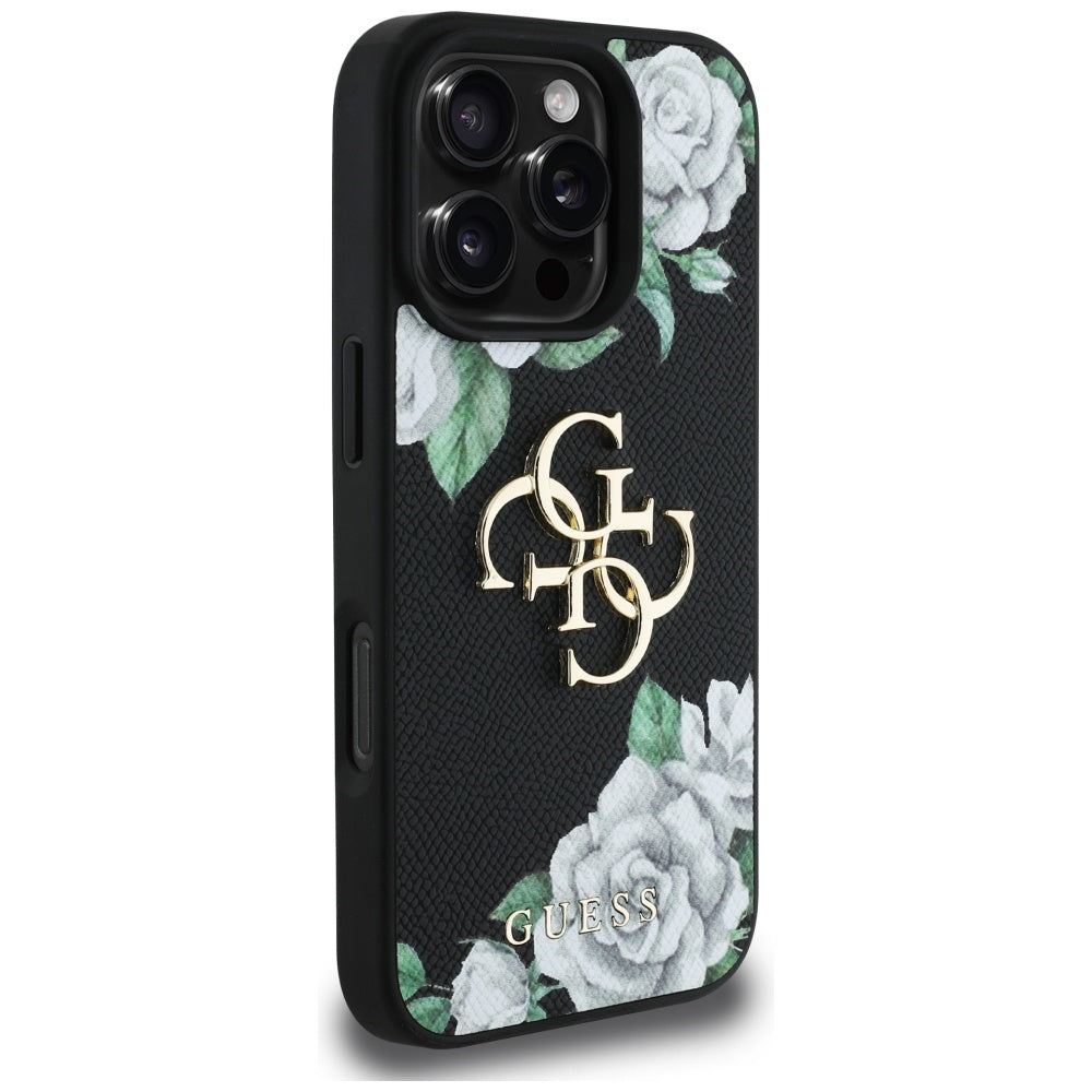 Etui til Apple iPhone 16 Pro Max, Guess, 4G Grained Roses Big Logo, Sort