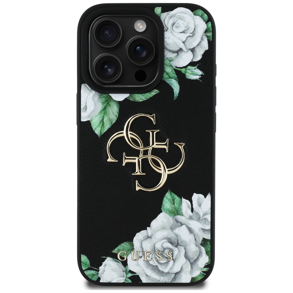 Etui til Apple iPhone 16 Pro Max, Guess, 4G Grained Roses Big Logo, Sort