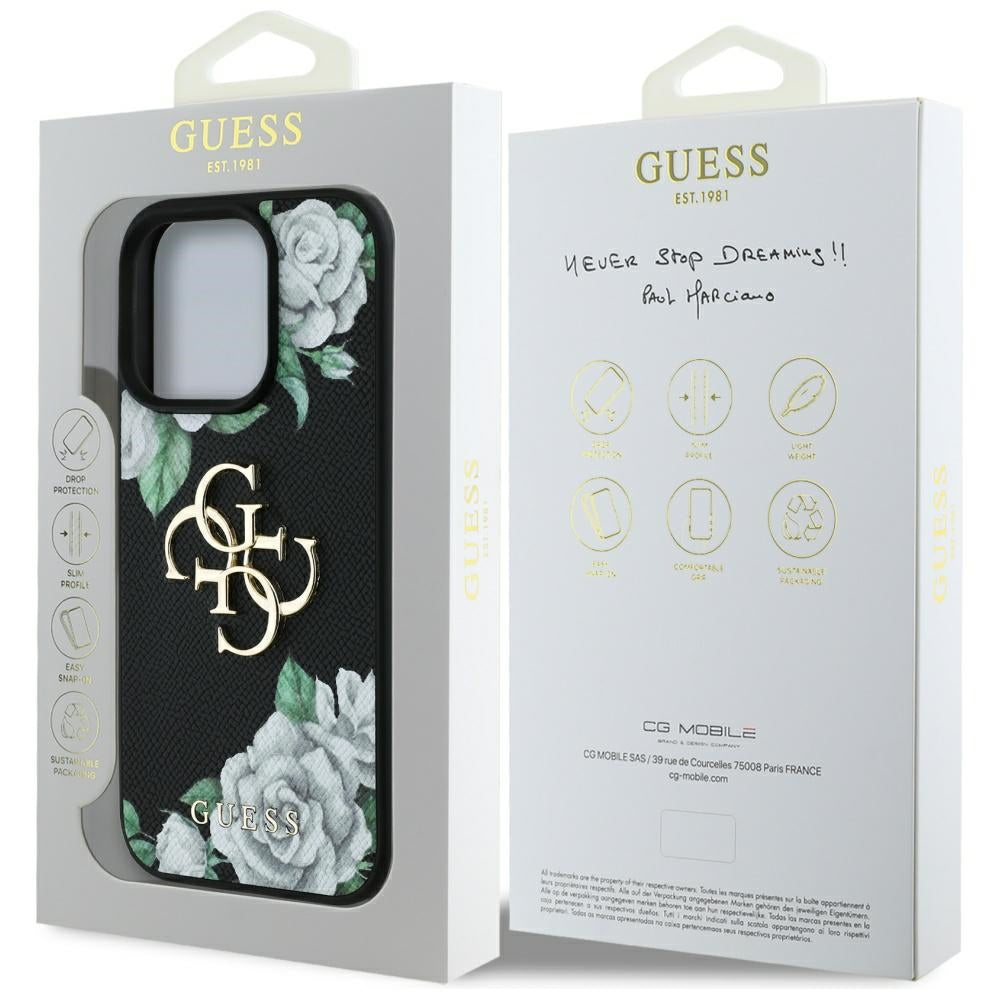 Etui til Apple iPhone 16 Pro Max, Guess, 4G Grained Roses Big Logo, Sort