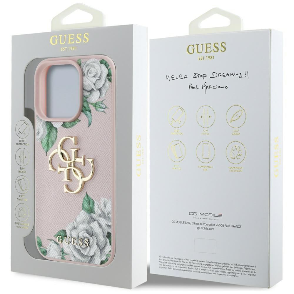 Etui til Apple iPhone 16 Pro Max, Guess, 4G Grained Roses Big Logo, Pink