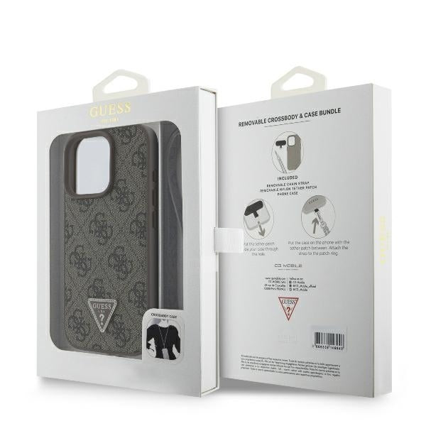 Etui til Apple iPhone 16 Pro Max, Guess, Crossbody 4G Triangle Strass, Brun