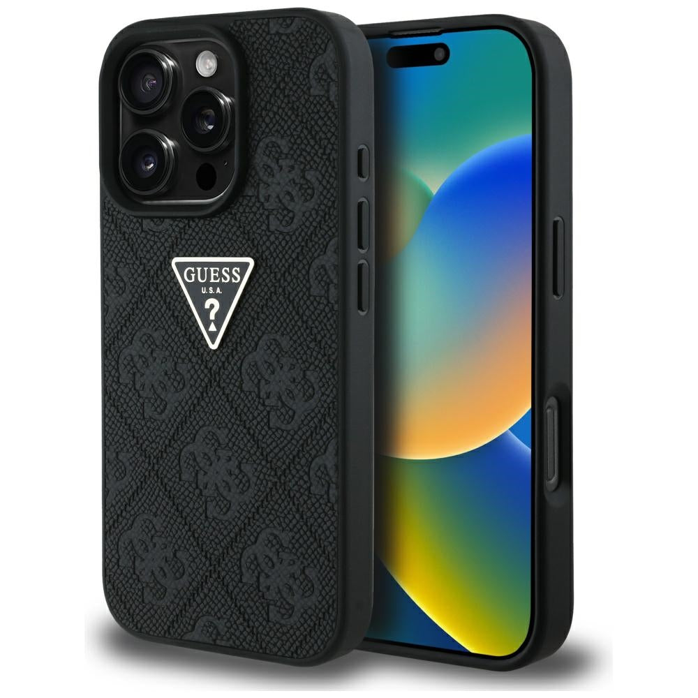 Etui til Apple iPhone 16 Pro Max, Guess, Hot Stamp 4G Pattern Triangle Logo, Sort