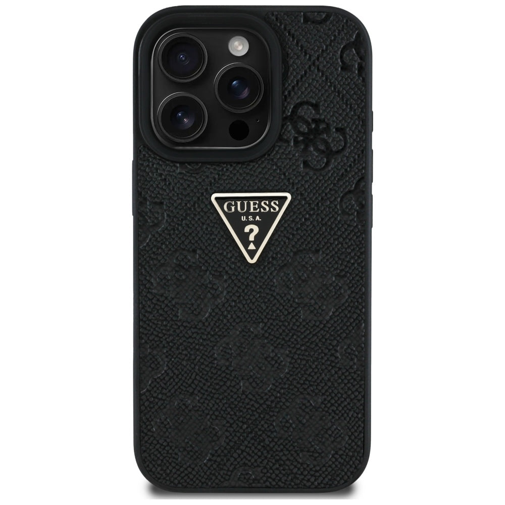 Etui til Apple iPhone 16 Pro Max, Guess, Hot Stamp 4G Pattern Triangle Logo, Sort