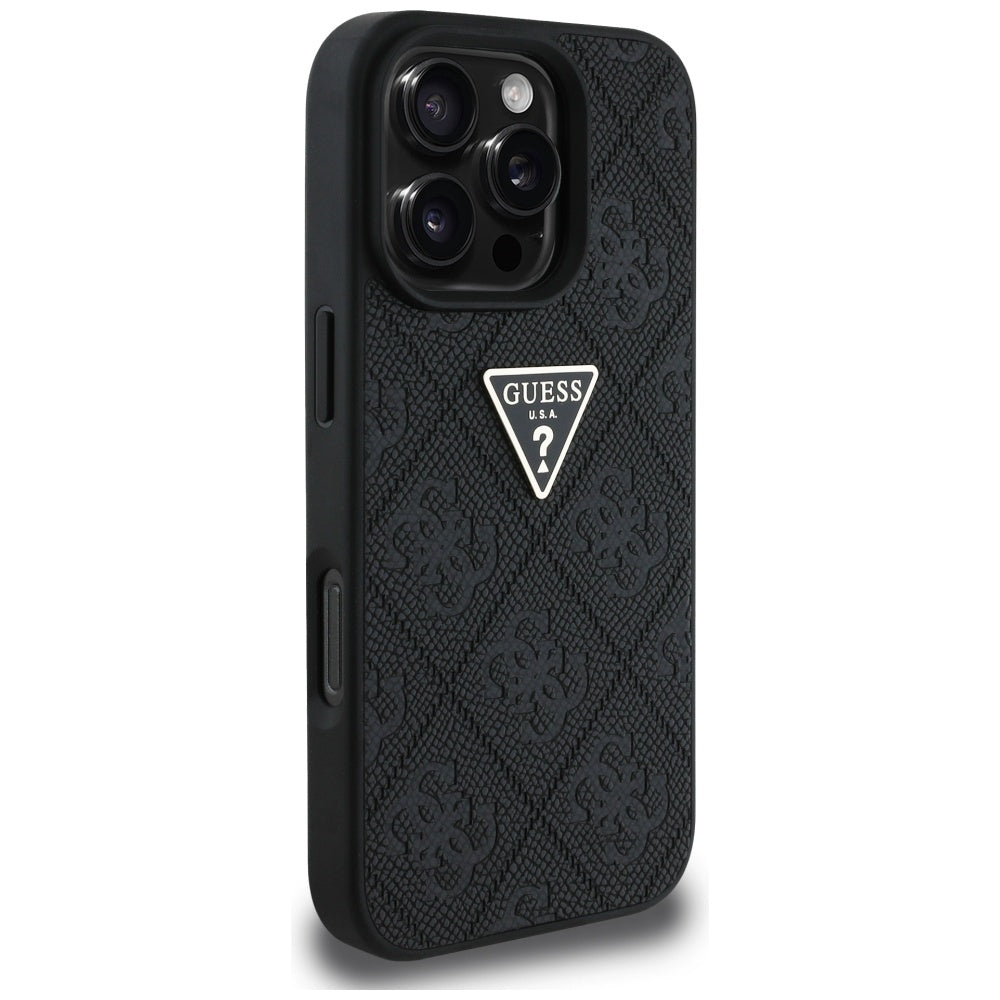 Etui til Apple iPhone 16 Pro Max, Guess, Hot Stamp 4G Pattern Triangle Logo, Sort